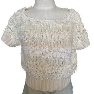 Free People Medium Biege Short Sleeve Textured Sweater